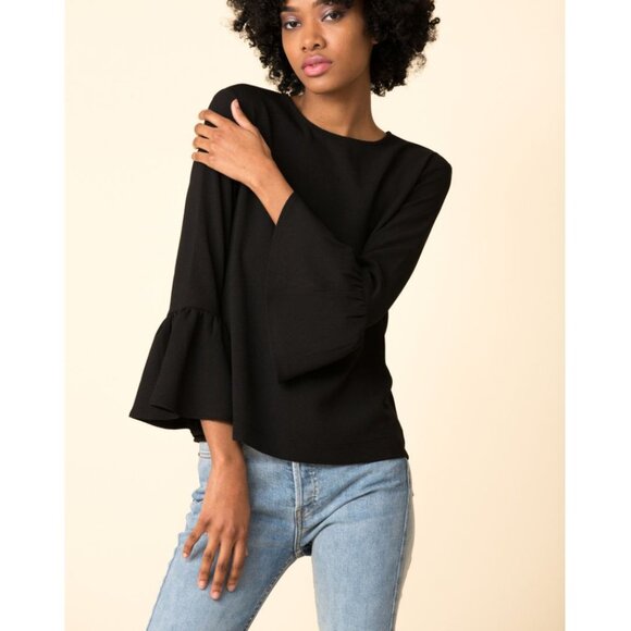 GANNI Black Crepe Clark Bell Sleeve Blouse Size 32 XS - Picture 1 of 4